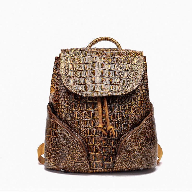 Mochila de Cuero Artesanal Estilo Vintage con Patrón Cocodrilo – Unisex