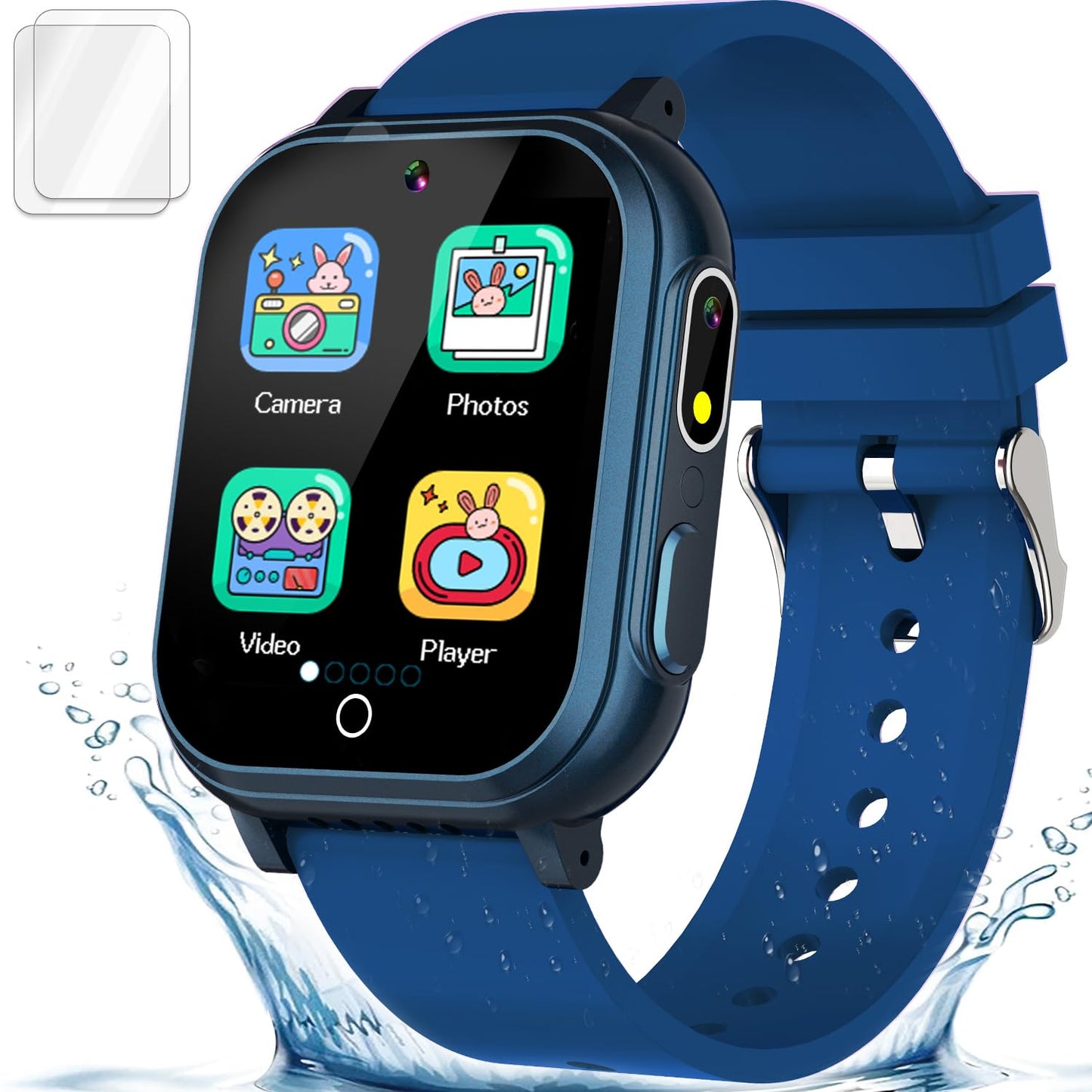 Reloj Inteligente para Niños Regalo para Niños de 3-12 Años IP67 Resistente al Agua 32 Juegos de Rompecabezas Pantalla Táctil HD Doble Cámara Video Podómetro Reproductor de Música Reloj Juguetón Regalos de Cumpleaños para Niños de 5 6 7 8 9 10 (Azul)