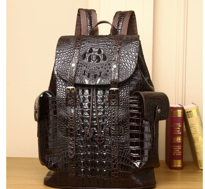 Mochila de Cuero Artesanal Estilo Vintage con Patrón Cocodrilo – Unisex