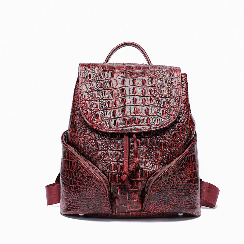 Mochila de Cuero Artesanal Estilo Vintage con Patrón Cocodrilo – Unisex
