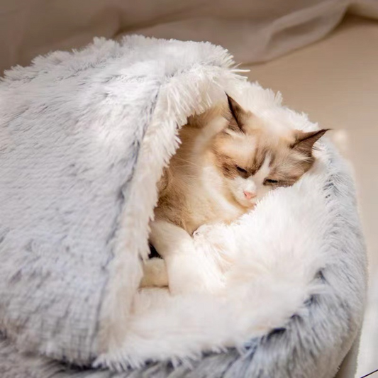 Cama Nido Semiabierta para Gatos – Suave, Cálida y Acogedora