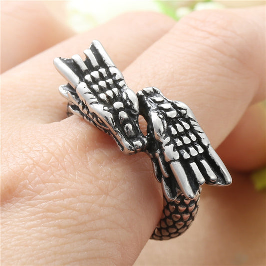 Anillo Dragón Chino Retro de Acero Titanio – Estilo Europeo y Americano