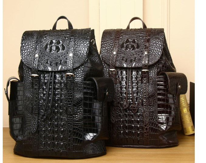 Mochila de Cuero Artesanal Estilo Vintage con Patrón Cocodrilo – Unisex