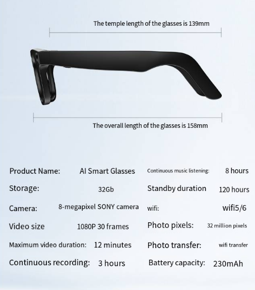 Gafas Inteligentes con Cámara AI – Graba, Fotografa y Conecta con tu Móvil