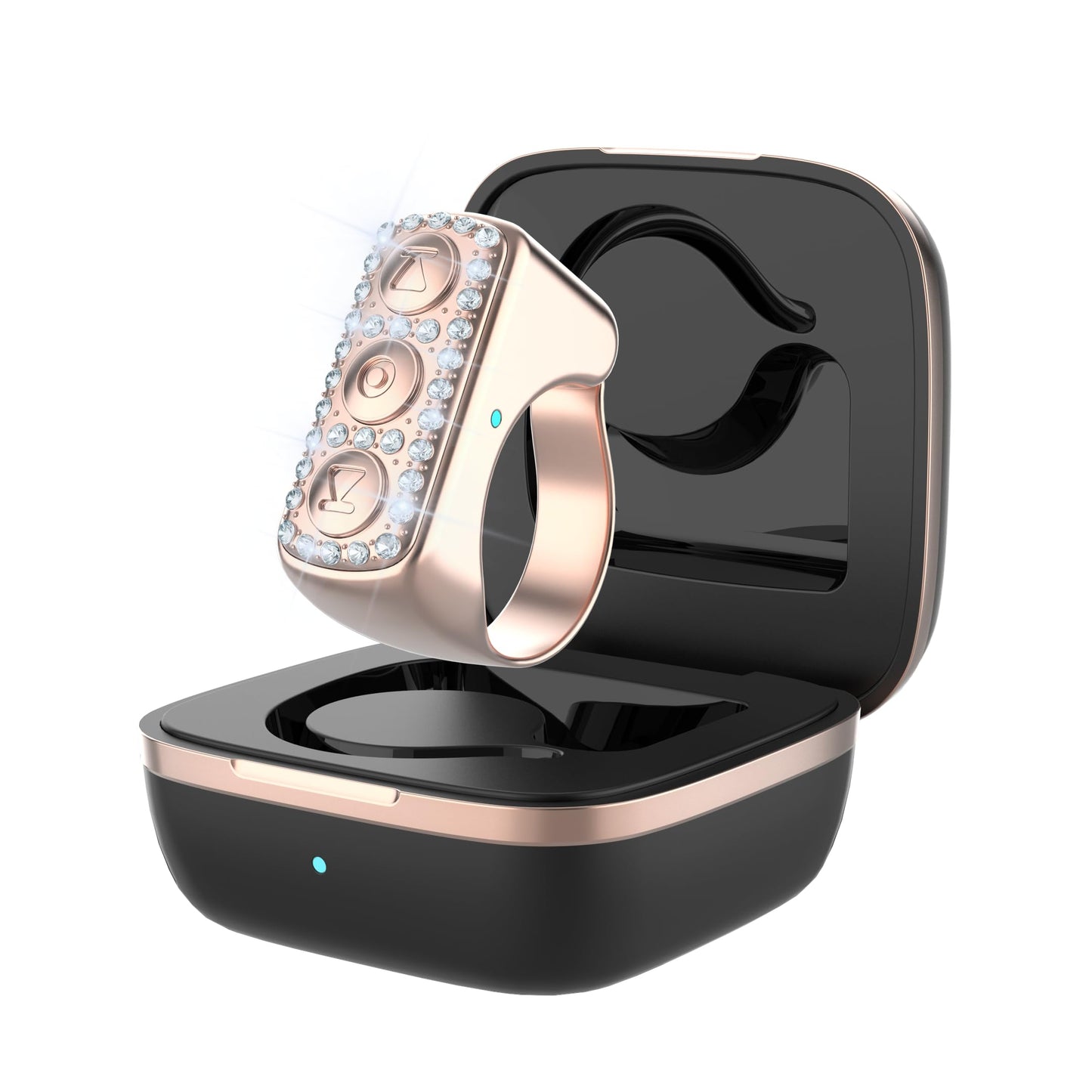 Xring TikTok Scrolling Ring with Glitter Diamonds Remote Control for TikTok Bluetooth Page Turner for iPad/Kindle App/iPhone/Android Finger Scroller Rose Gold