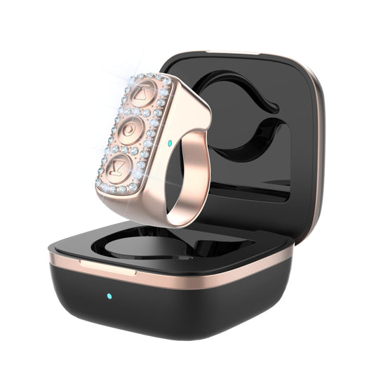 Xring TikTok Scrolling Ring with Glitter Diamonds Remote Control for TikTok Bluetooth Page Turner for iPad/Kindle App/iPhone/Android Finger Scroller Rose Gold