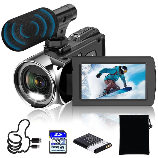 Weochi Video Camera Camcorder HD 4K 48MP Digital Cameras Recorder for YouTube TikTok 3 Inch 270 Degree Rotation Screen 18X Zoom Vlogging Camcorders for KidsTeensStudentsBeginnersElders